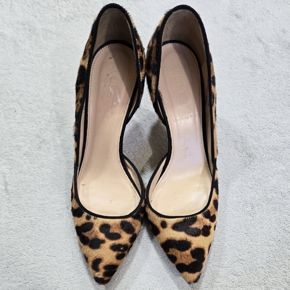 J. Crew Collection Calf Hair Leather Leopard Print Half D'Orsay Kitten Heels - Picture 2 of 13
